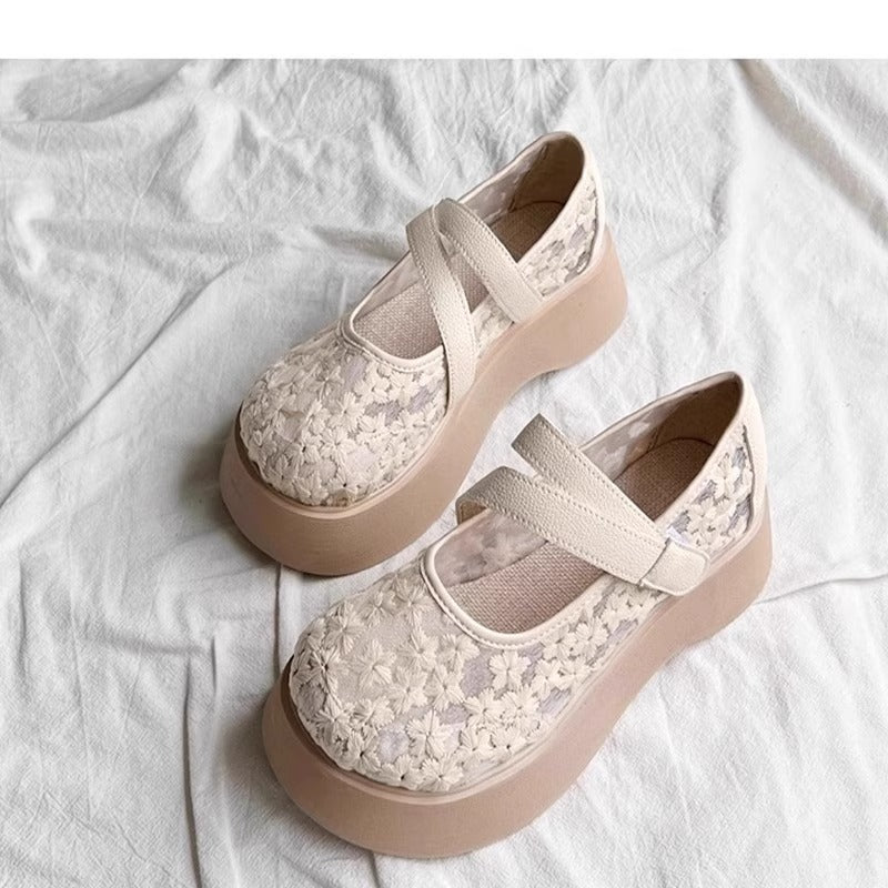Damen Ballerinas Floralmuster Weiches Leder Komfort - BerlinGlamour