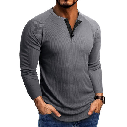 Herren Langarmshirt Modern mit Struktur Stoff und Knöpfen Elegant - BerlinGlamour
