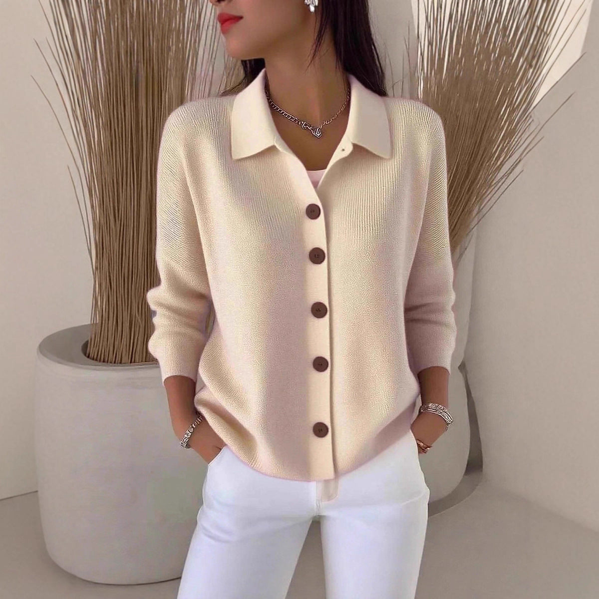 Damen Strickjacke Knöpfe Langarm
