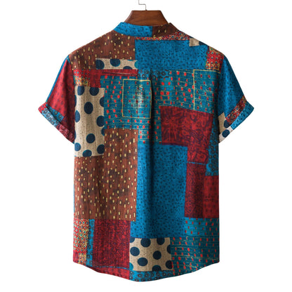 Herren Hemd Kurzarm Patchwork Design Button Down Kragen