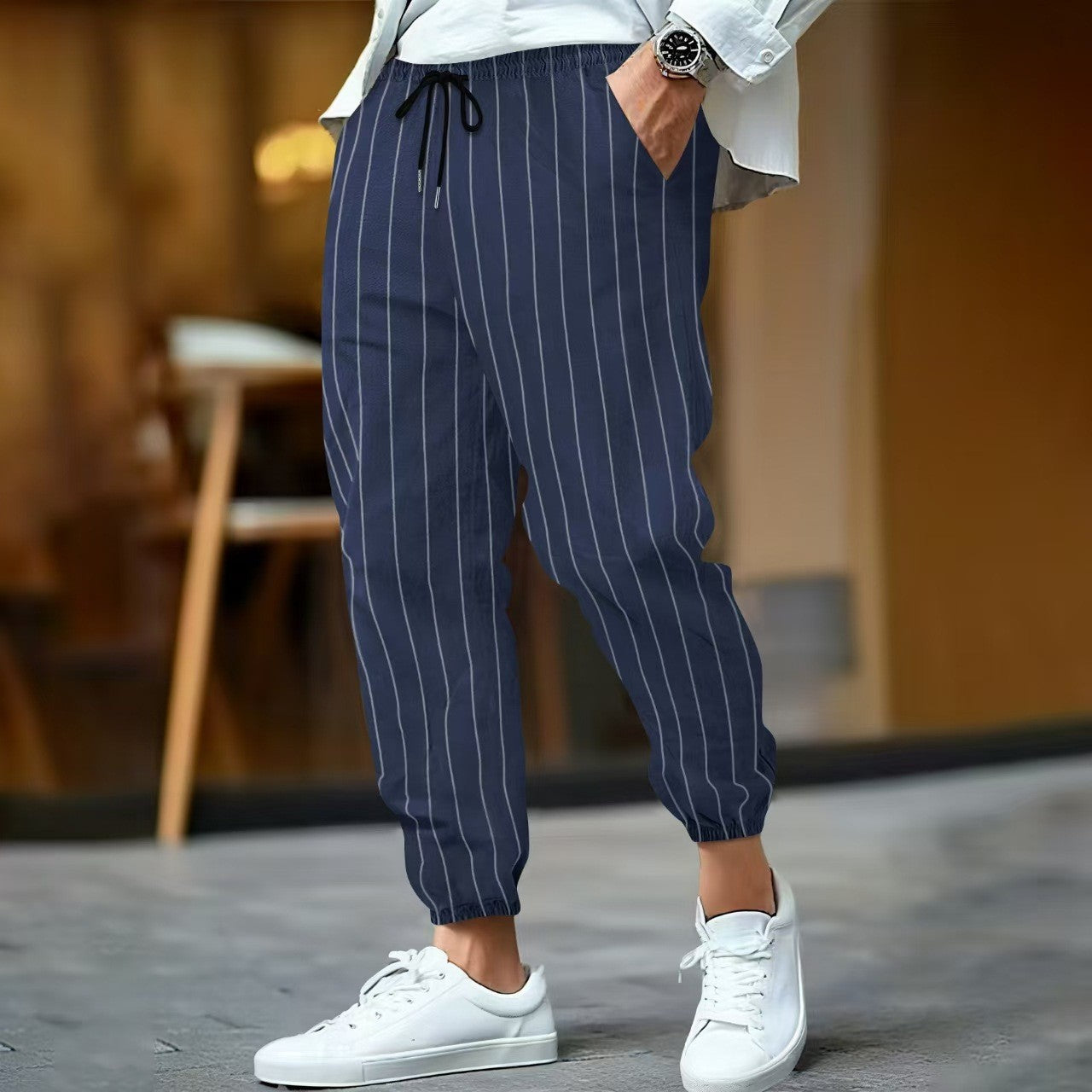 Herren Freizeithose Mit Streifen Elastisch Bequem