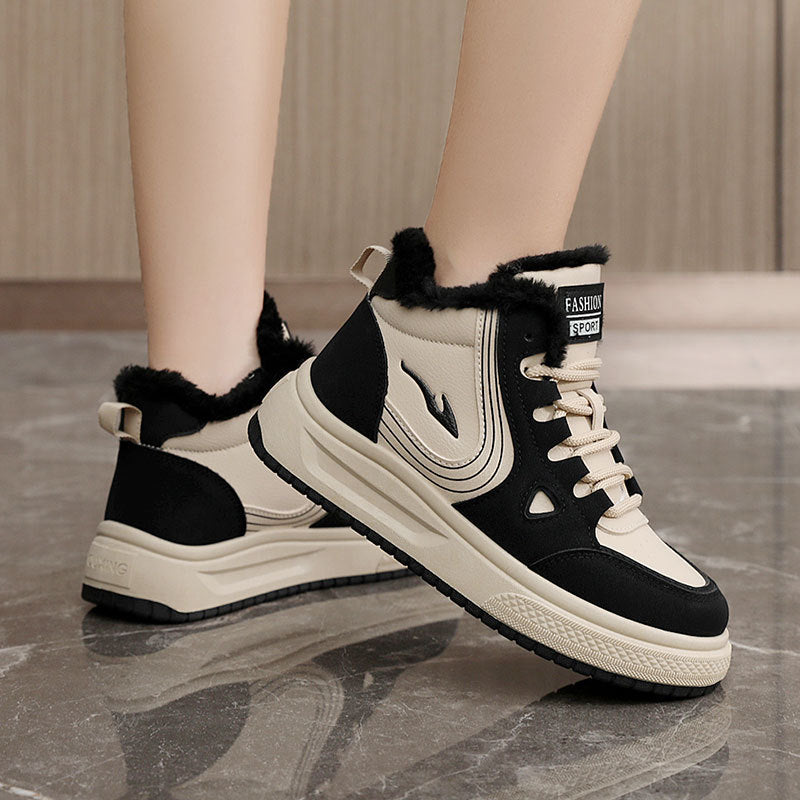 Damen Sneaker High-Top Kuschelig Fleece Innensohle Rutschfest