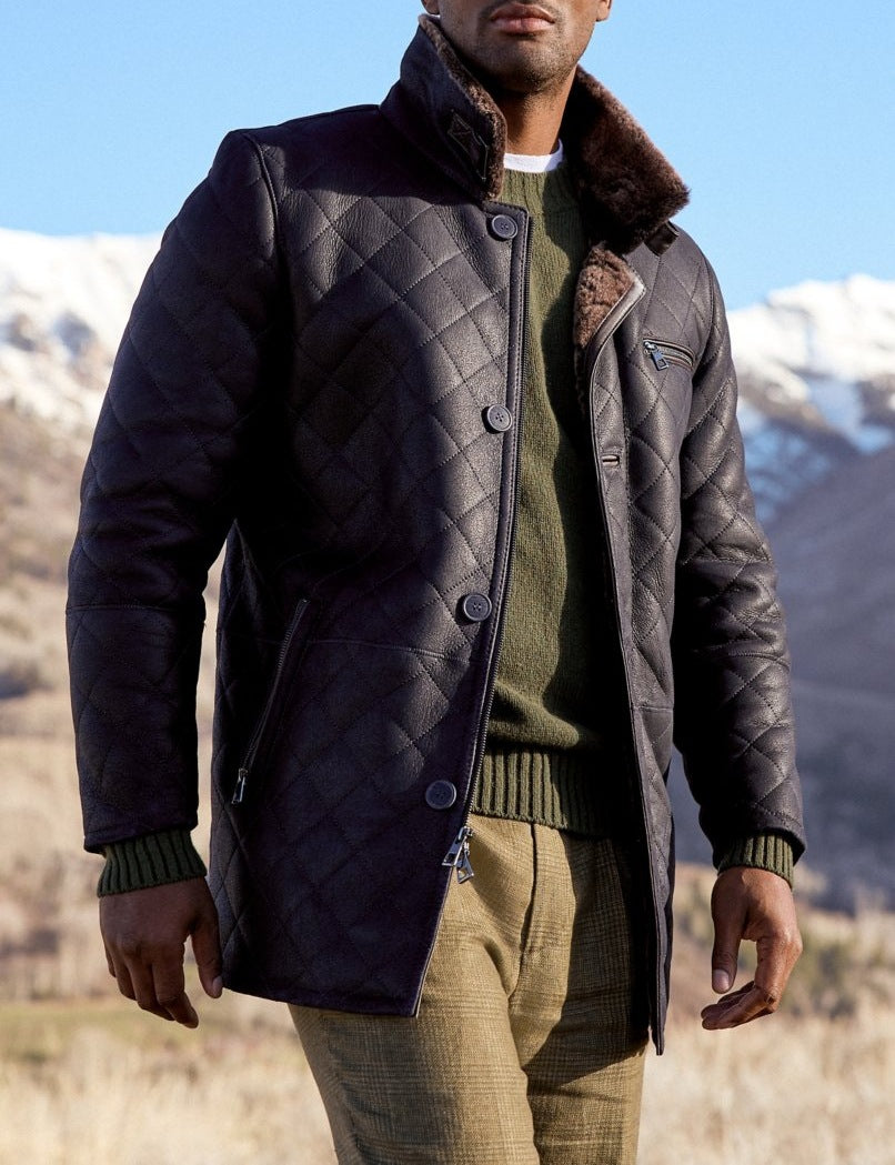 Herren Steppjacke Kunstfellkragen Modern Luxus Design