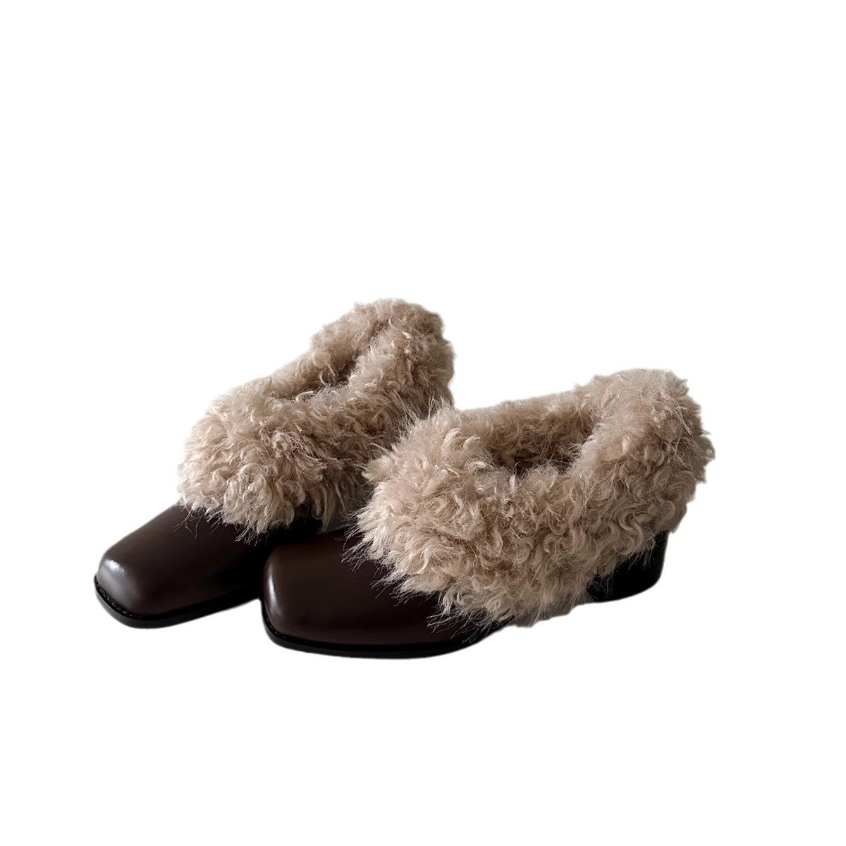Damen Stiefeletten Fellkragen Robust Blockabsatz Winter
