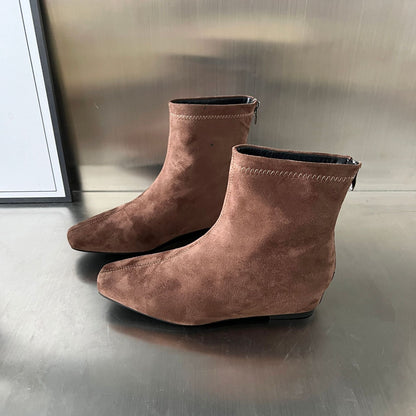 Damen Ankle Boots Wildleder Reißverschluss Schwarz Stiefel