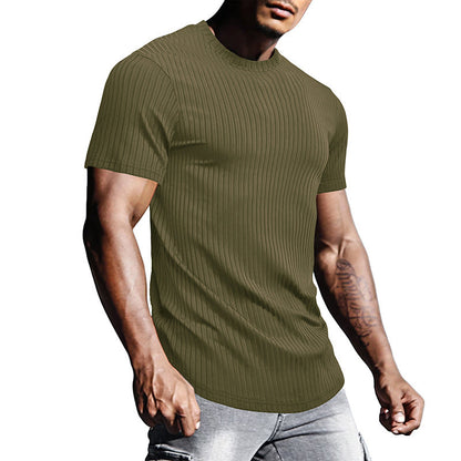 Herren Rundhalsshirt Slim Fit Strukturiert Atmungsaktiv