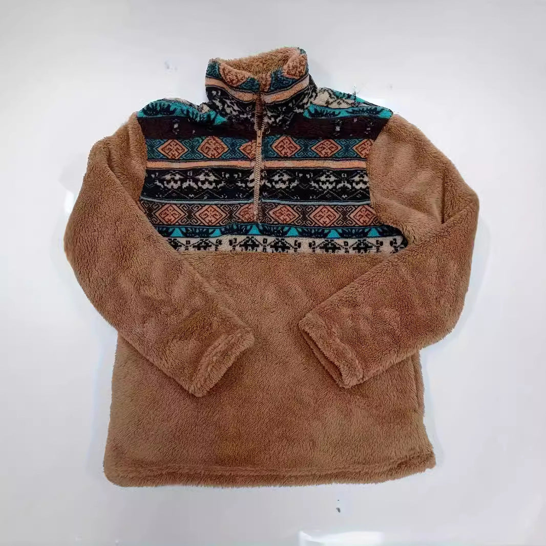 Damen Fleece-Pullover Blumenmuster Halbhoch Reißverschluss