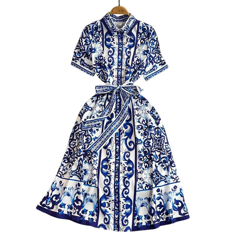 Damen Hemdkleid Blumenmuster Tailliert Modern