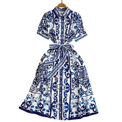 Damen Hemdkleid Blumenmuster Tailliert Modern