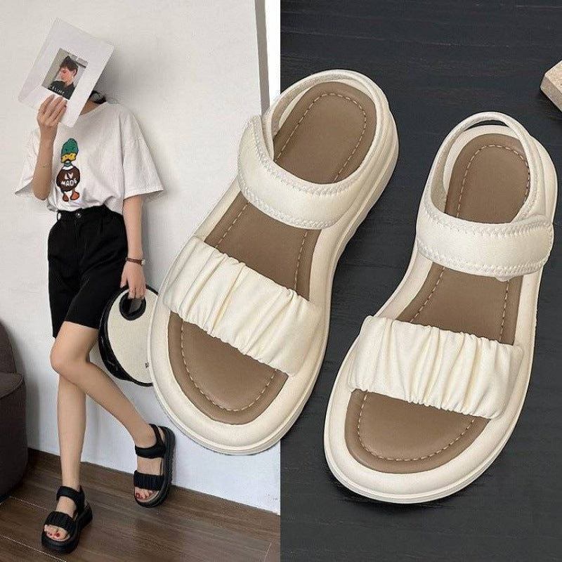Damen Sandalen Riemchen Komfort Schuhe mit Falten-Design Modern