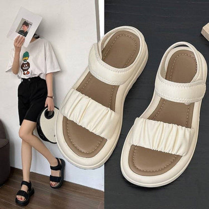 Damen Sandalen Riemchen Komfort Schuhe mit Falten-Design Modern