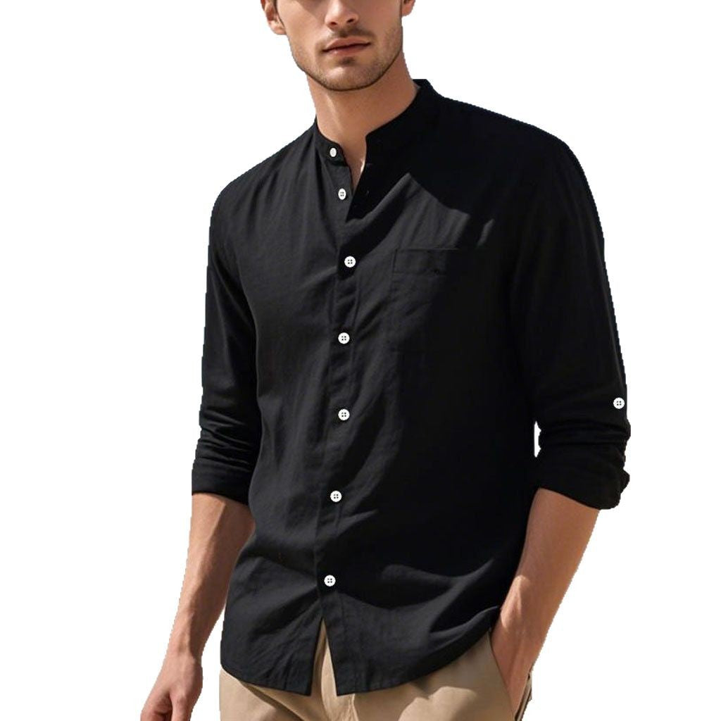 Herren Hemd Henley Stil Strukturiert Baumwolle Elegant