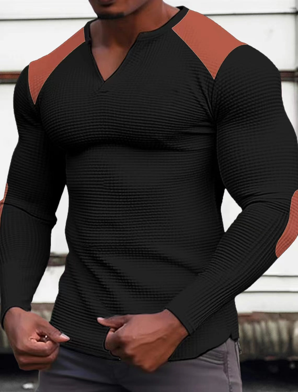 Herren Langarmshirt Strukturiert Kontrastdetails Modern