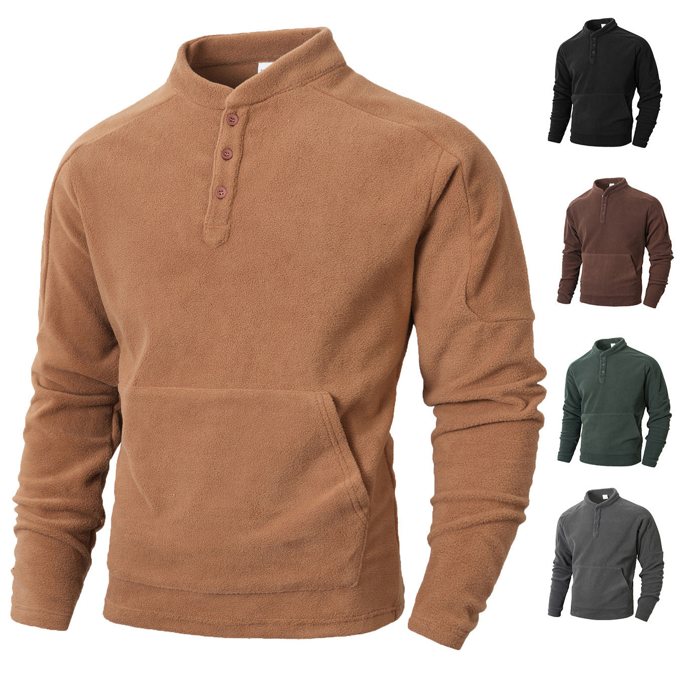 Herren Fleece Pullover Kuschelig Warm mit Knöpfen - BerlinGlamour