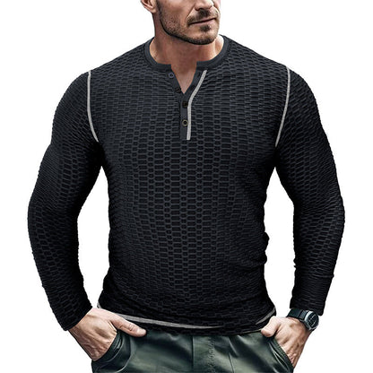 Herren Langarmshirt Strukturiert Kontrastnähte Trendig