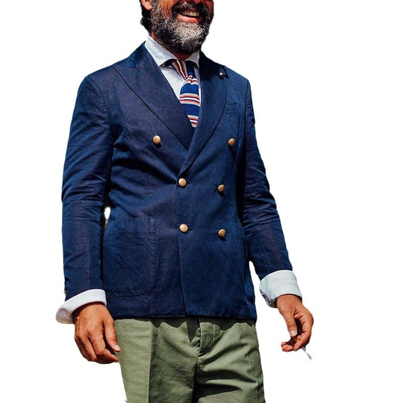 Herren Blazer Doppelreiher Elegant Baumwolle Modern