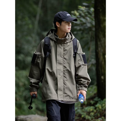 Herren Outdoorjacke Funktionell mit Taschen Verstellbares Kapuzenband