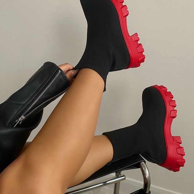 Damen Strumpfstiefel Elastisch Komfortabel Mit Weicher Sohle