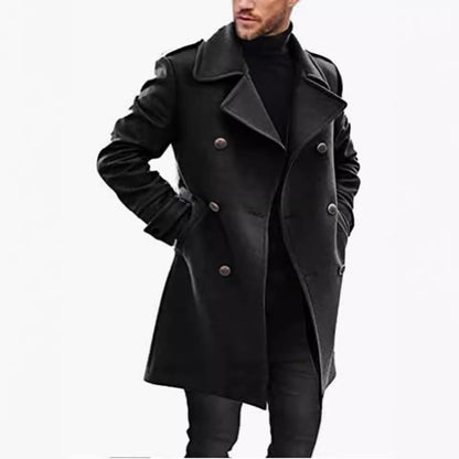 Eleganter Herren Wollmantel Doppelreiher Schwarz