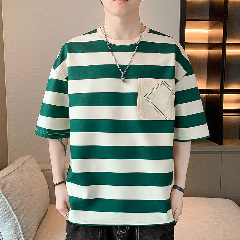 Herren T-Shirt Gestreift mit Tasche Casual Berlin Style