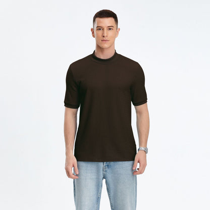 Herren T-Shirt Kurzarm Modern Stehkragen Strukturstoff