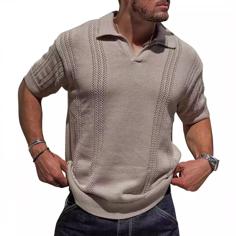 Herren Strickpullover Kurzarm Polokragen Modern