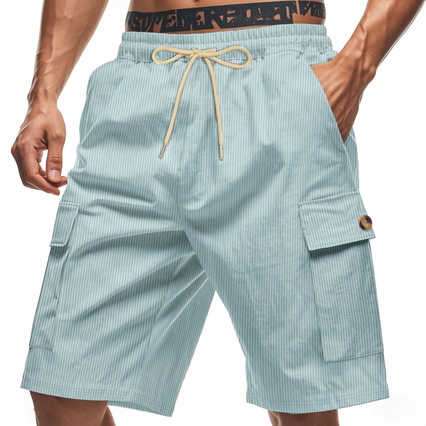 Herren Cargo Shorts Bequem Mit Kordelzug und Taschen