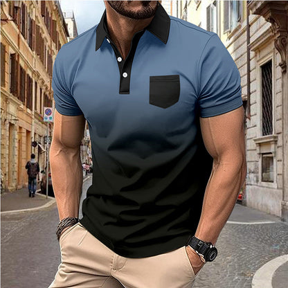 Herren Poloshirt mit Brusttasche Farbverlauf Casual