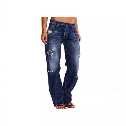 Damen Jeans Weitbein Destroyed Lässig Freizeit