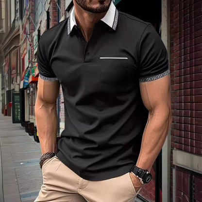 Herren Polohemd Modern Kontrastkragen Praktische Brusttasche