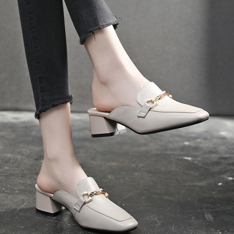 Damen Mokassins Elegante Blockabsatz Schnallenverschluss