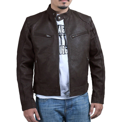 Herren Lederjacke Biker Stil Echtes Leder Schwarz