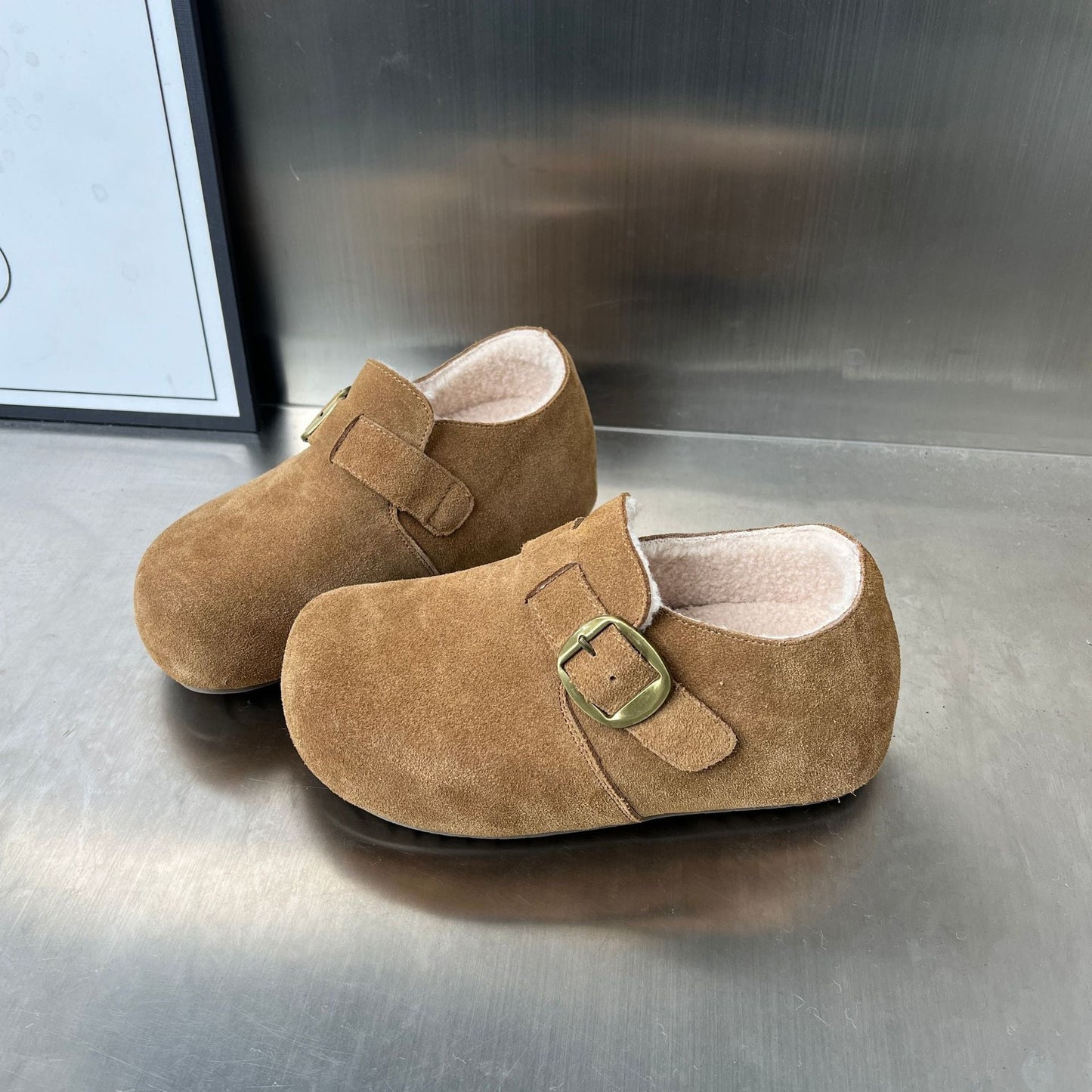 Damen Clogs Warm mit Fleece Innenfutter und Schnalle