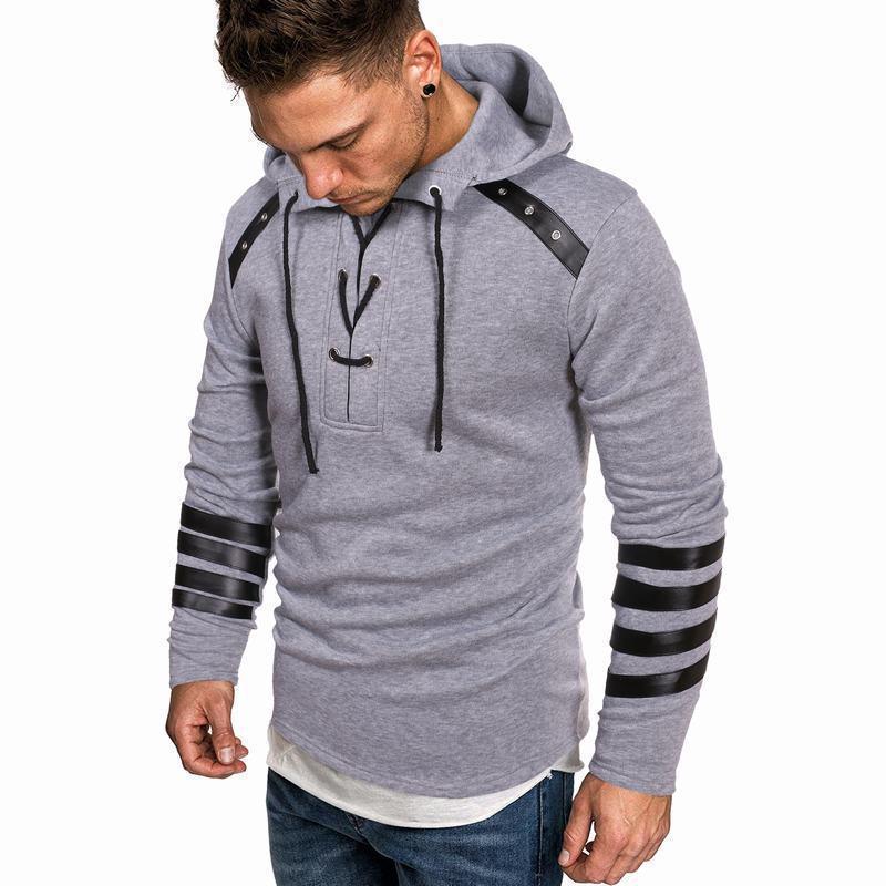 Herren Hoodie Leder Detail Modern Stylish