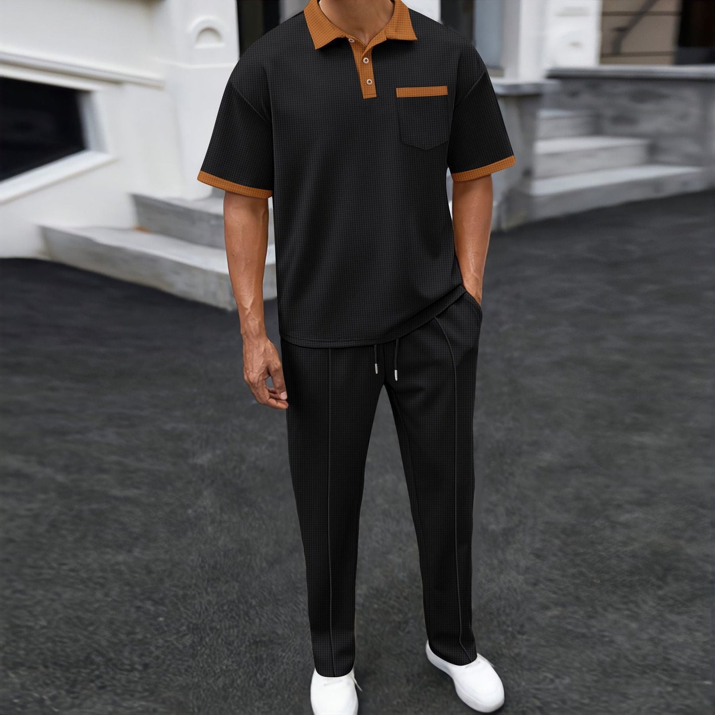 Herren Poloshirt Jogginghose Set Bequem Casual