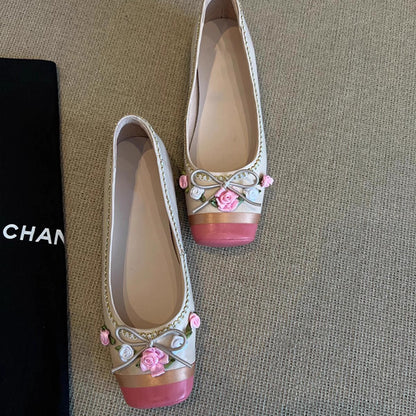 Damen Ballerinas Blumen Dekor Elegant Schnüren