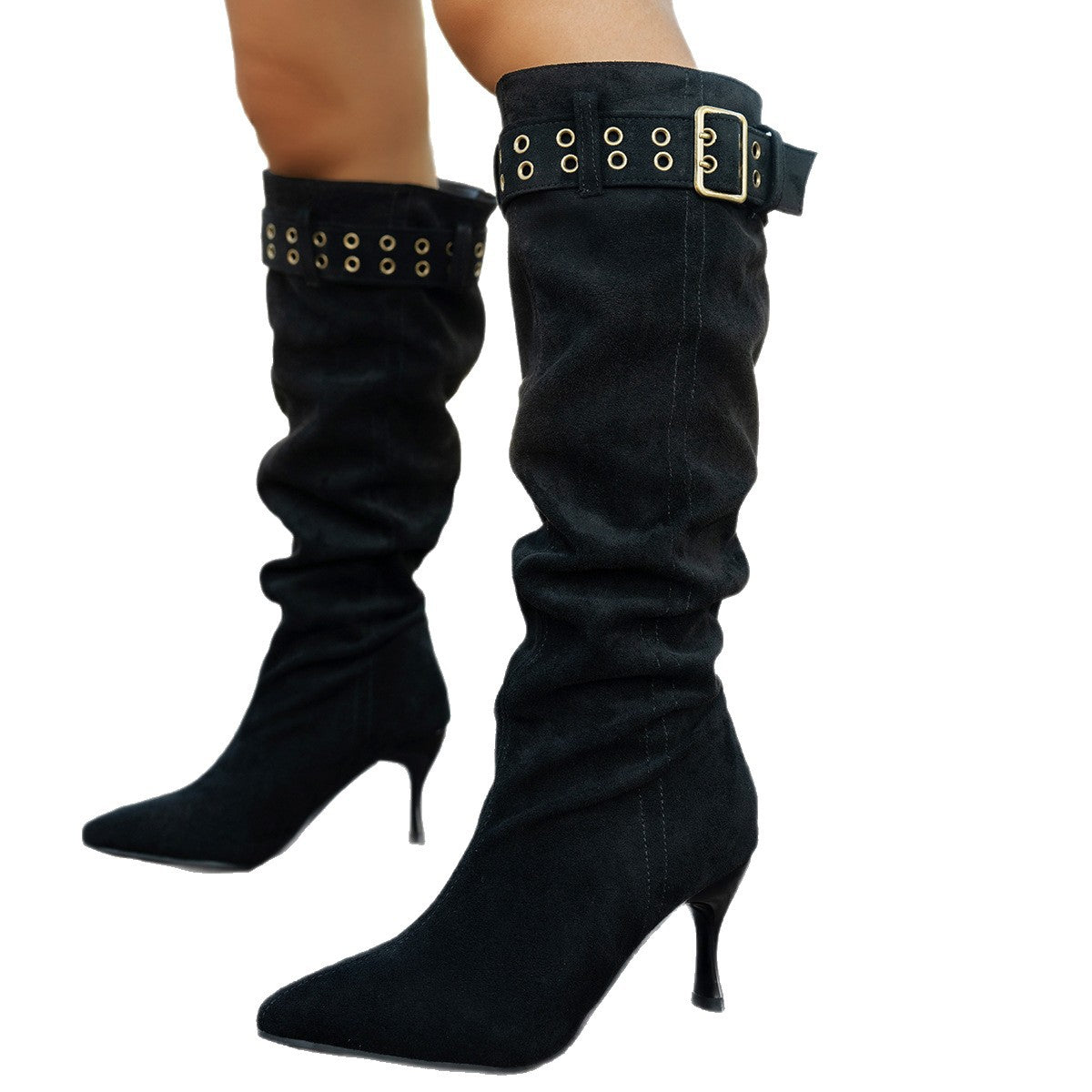 Damen Overknee Stiefel Hochwertig Modisch Schwarz