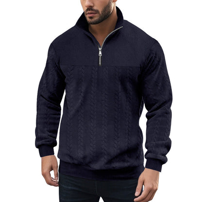 Herren Strickpullover Modern Zopfmuster Reißverschluss