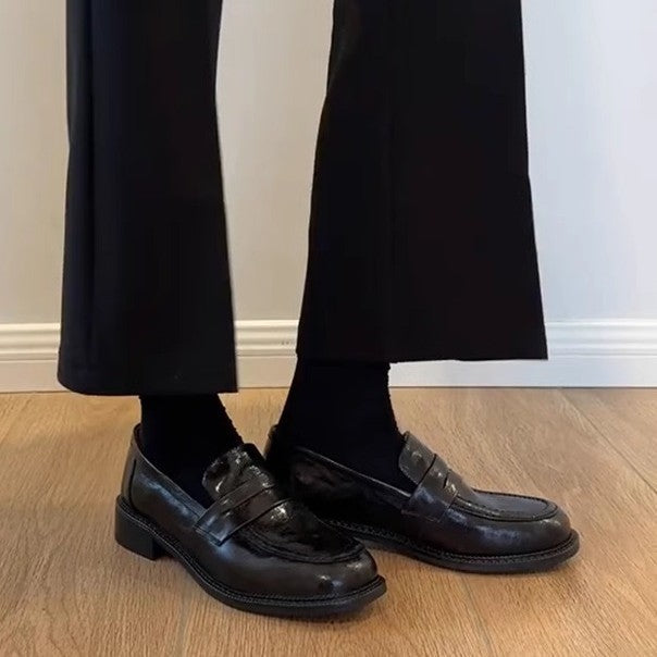Damen Loafers Elegante Lederschuhe Schwarz Modisch