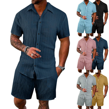 Herren Kurzarm-Hemd-Set mit Shorts und Struktur-Design Sommer - BerlinGlamour