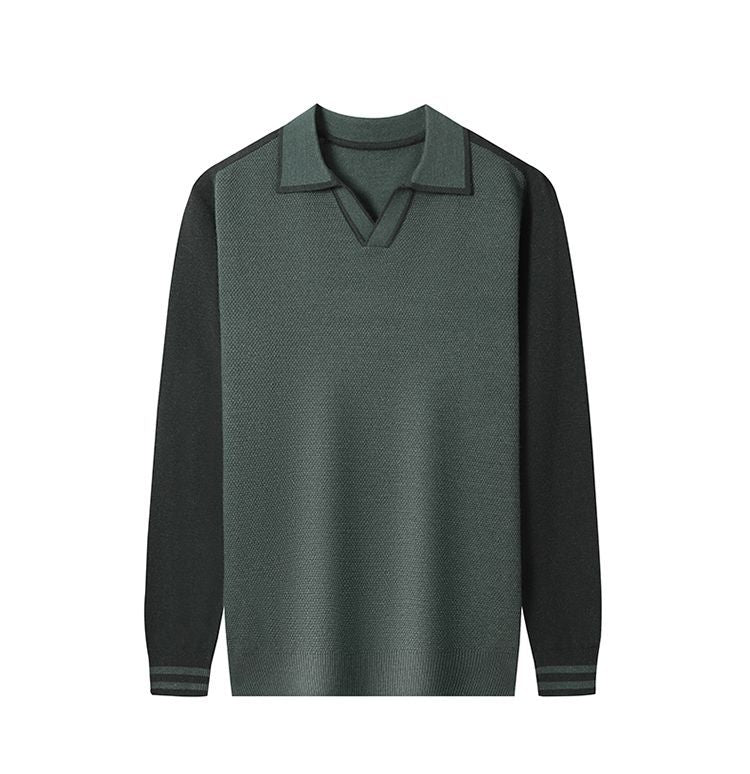 Herren Pullover Feinstrick V-Ausschnitt Modern Kontrast