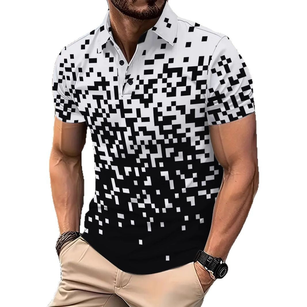 Herren Poloshirt Kurzarm Pixelmuster Modern Berlin