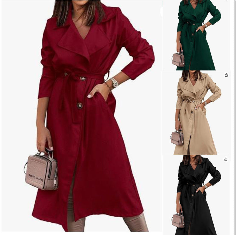 Damen Trenchcoat Elegant Mit Gürtel Feminin