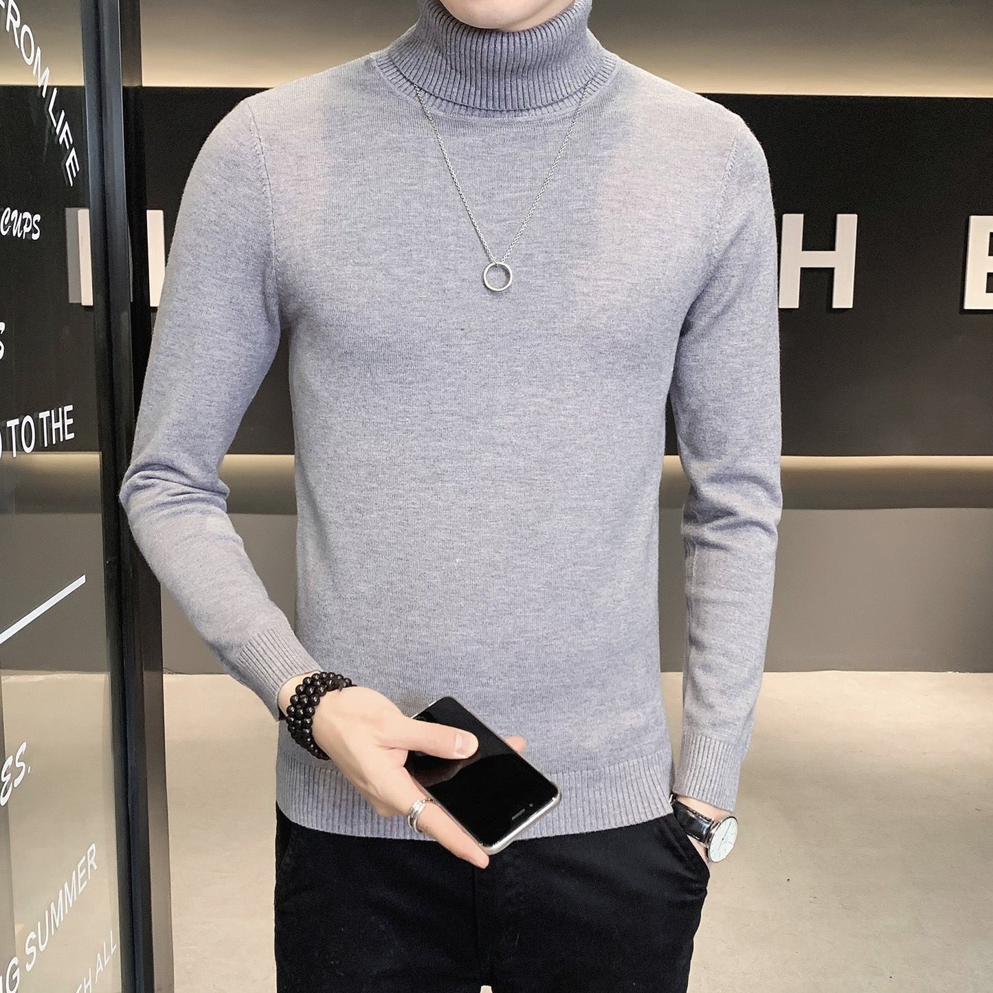 Herren Pullover Weich Strickware Hochkragen Modern