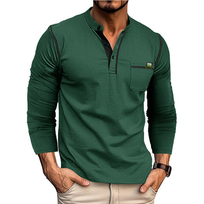 Herren Henley-Shirt Langarm mit Brusttasche Modern