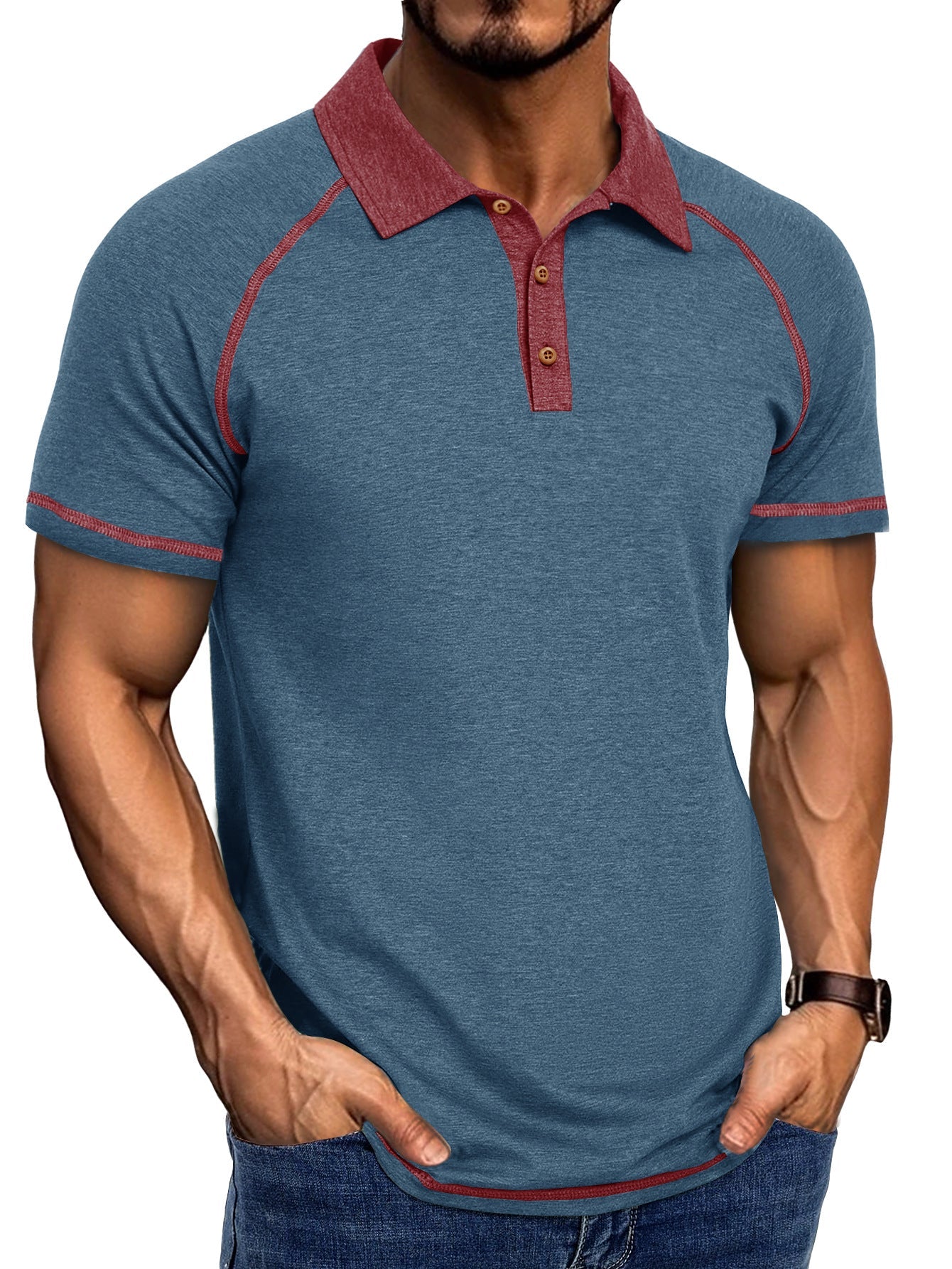 Herren Polo-Shirt Raglan-Schnitt Modern Sportlich