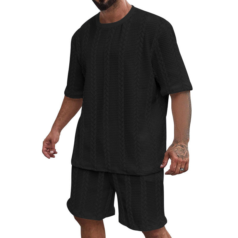 Herren Strickset Oversized T-Shirt und Shorts Casual
