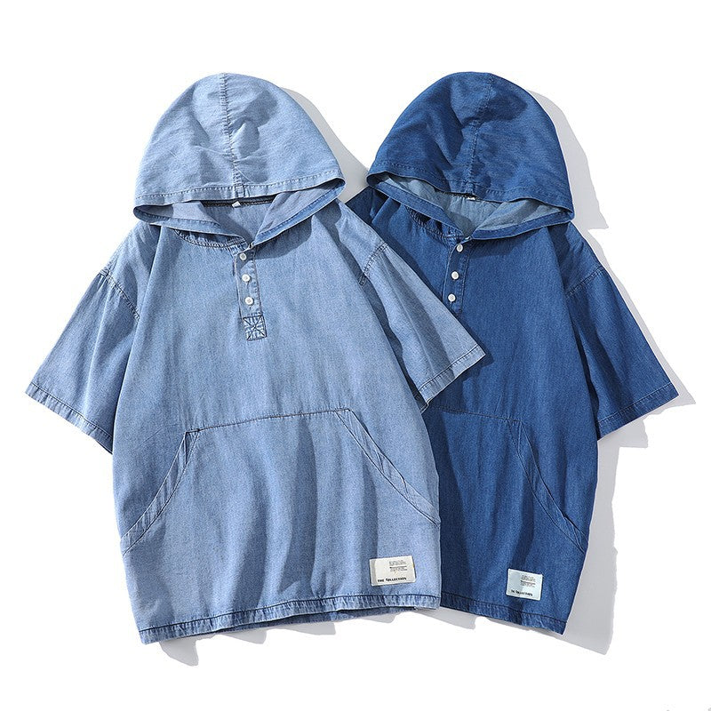 Herren Kapuzen-T-Shirt Modern mit Knöpfen und Taschen - BerlinGlamour