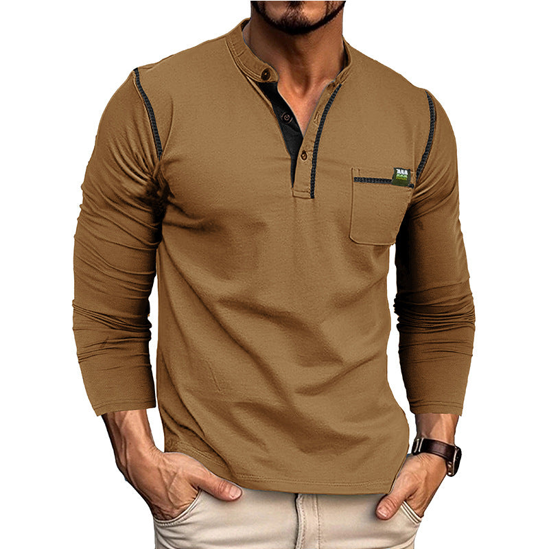 Herren Henley-Shirt Langarm mit Brusttasche Modern
