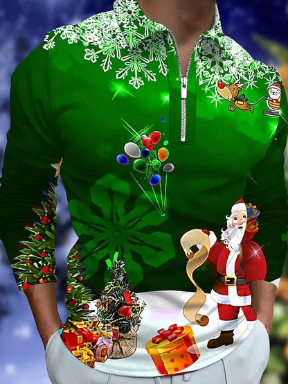 Weihnachtspullover Langarm Herren Festlich Rot Glanzstoff